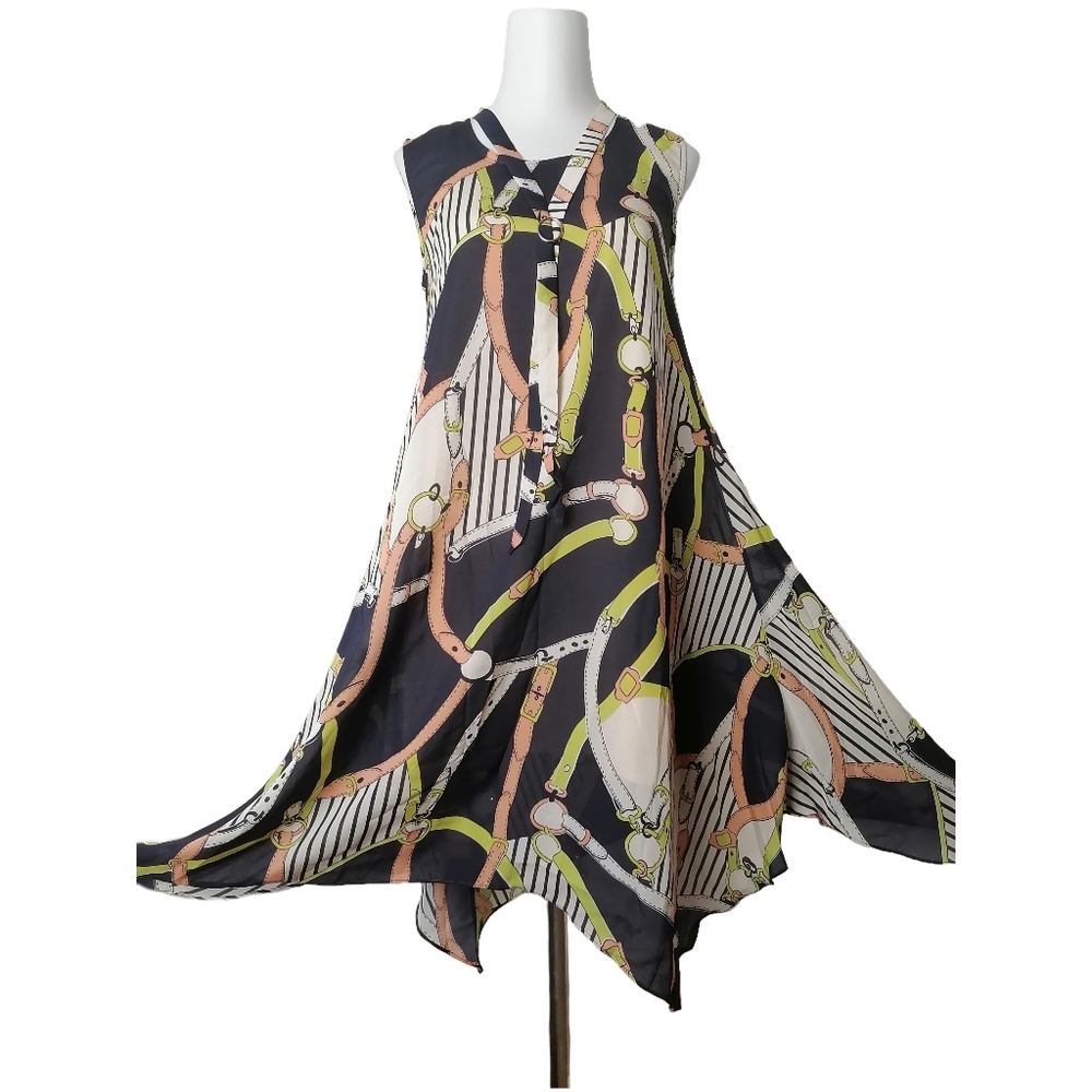 🍡 vintage crew neck sleeveless irregular hem dress with tie of neck